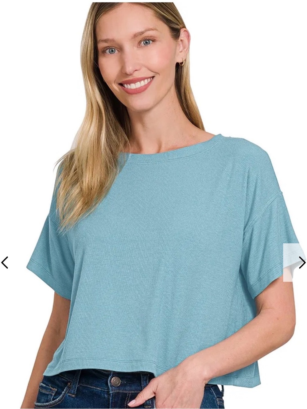 Zenana Outfitters Ribbed Cropped Boxy Tee - Dusty Teal